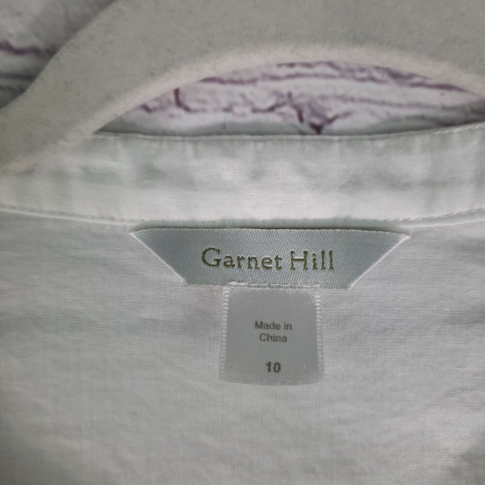 Garnet Hill Women’s Crew Neck Ruffled Cotton Blouse Button Up - Picture 7 of 12